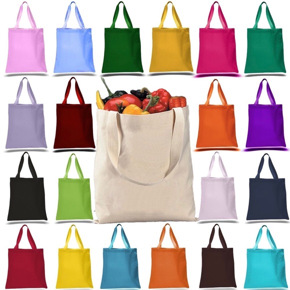 (12 PACK) Heavy Canvas Tote Bags Assorted Colors - Picture 1 of 1